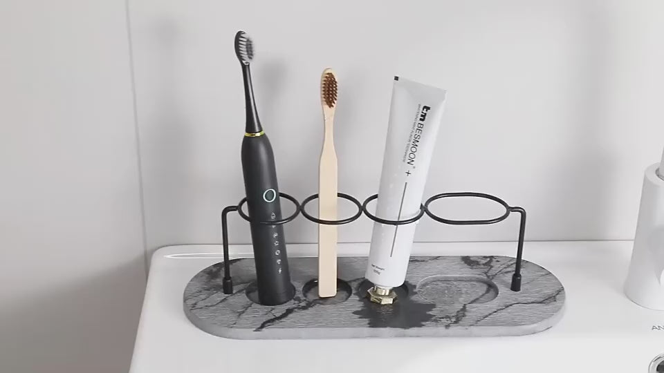 Metal Toothbrush Holder with Diatomaceous Earth Base